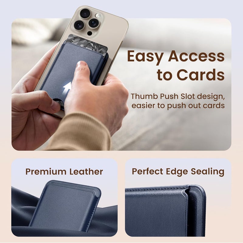 SOUNDBYTE Stronger Magnetic Wallet for iPhone 17/16/15/14/13/12 Series & for MagSafe Cases | N52 Magnet RFID Blocking Leather Magnetic Card Holder with Powerful Magnets | Holds 3 Cards | Navy Blue - Image 4